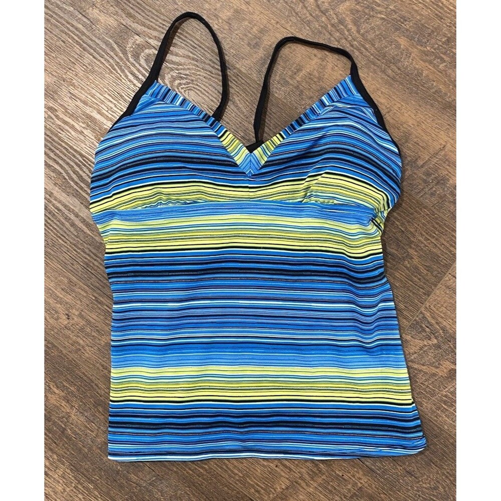 Nike Women’s Striped V Neck Tankini Top NESS4265 458 Sz 8 Blue